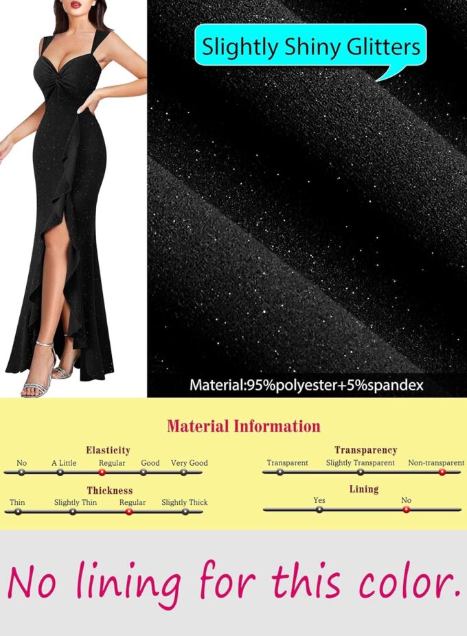 VFSHOW Womens Sweetheart V Neck Twist Front Backless Ruched Ruffle Slit Formal Evening Gown Maxi Long Dress – Bild 6