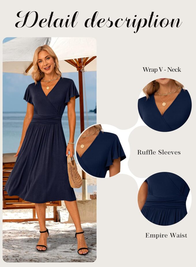 GRECERELLE Spring Summer Dress for Women Casual Ruffle Short Sleeve Wrap V-Neck Dress – Bild 6