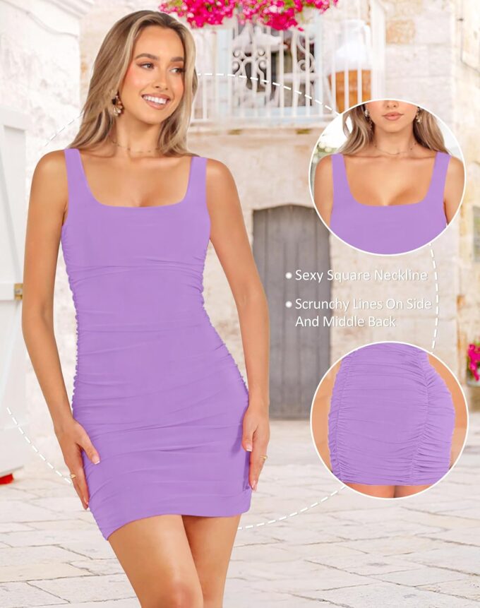 Ellakoko 2025 Women Spring Summer Sleeveless Dress Sexy Mini Bodycon Square Neck Prom Party Cocktail Graduation Dress – Bild 5