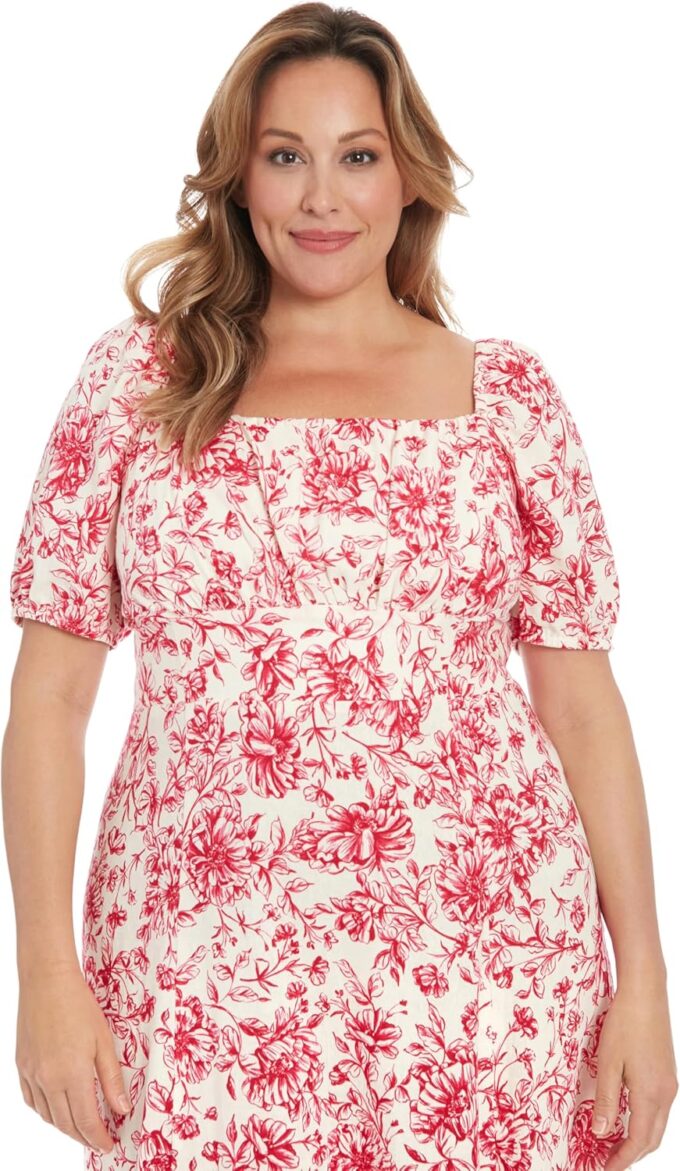 Maggy Boutique Damen Square Neck Smocked Back Linen Blend Flattering Versatile Spring Summer Garden Party Dress Kleid, Freizeitkleid, lässiges Abendkleid – Bild 5
