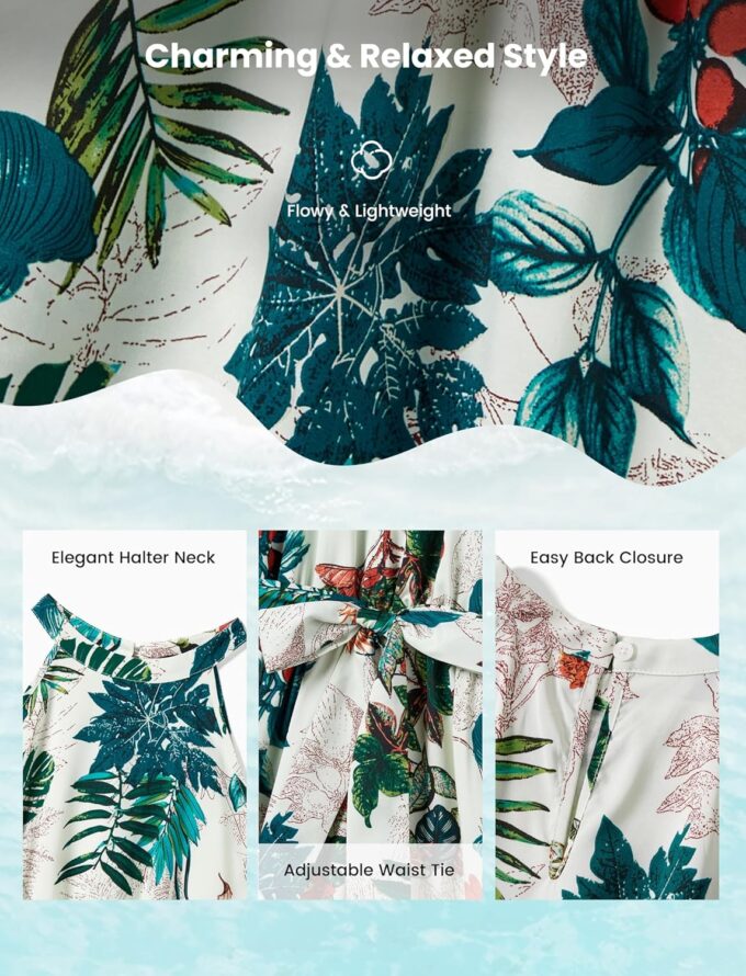 PATPAT Family Hawaiian Matching Outfits Mommy and Me Outfits Caribbean Vacation Summer Tropical Halter Sundresses and Shirts – Bild 5
