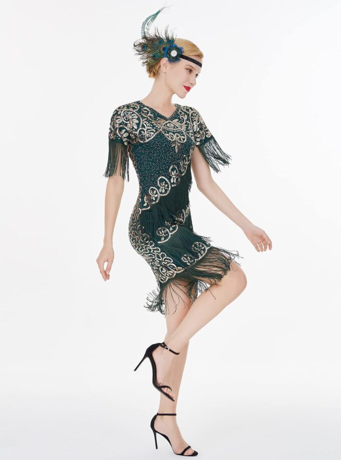 FAIRY COUPLE Women's1920s Art Deco Fringed Sequin Dress Flapper Gatsby Dress – Bild 3
