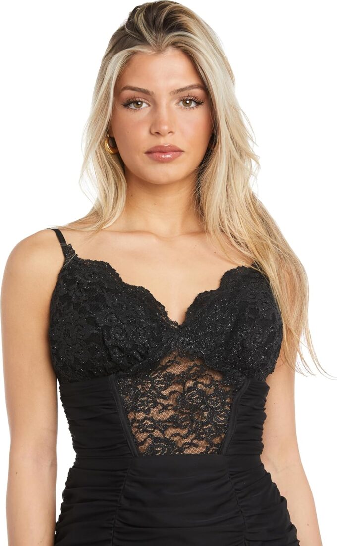 Juniors Mini Dress W/Illusion Lace Ruched Skirt & Strappy Back – Bild 2