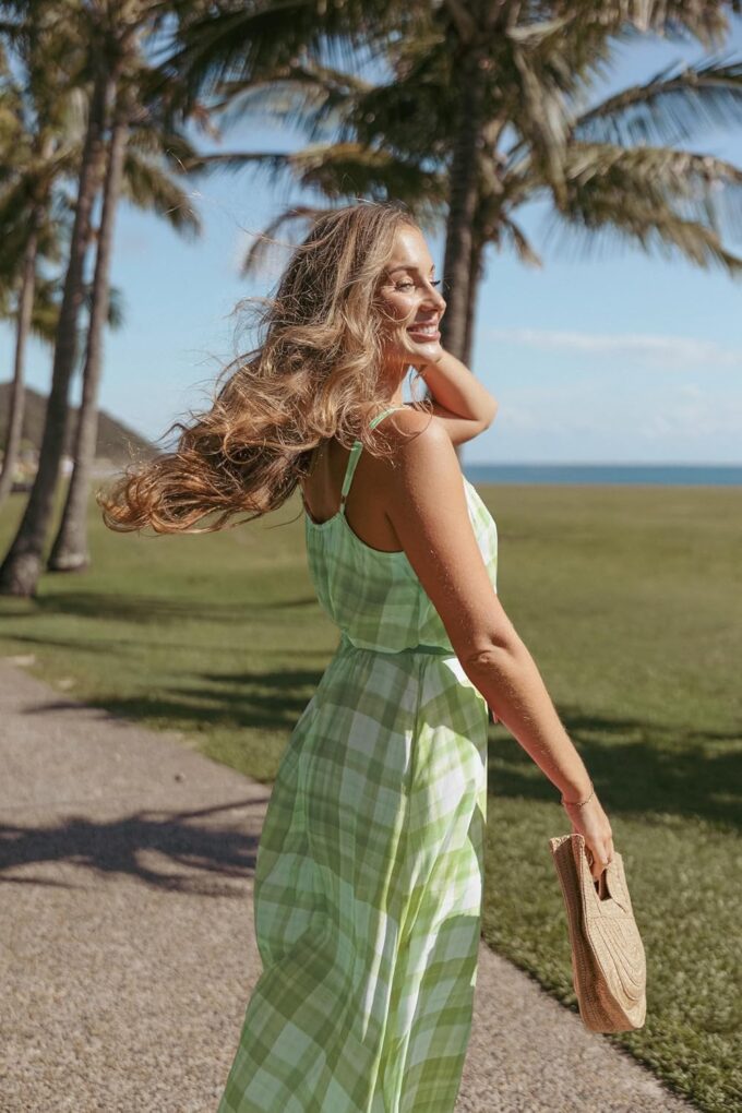 Spaghetti Strap Dresses for Women Plaid V Neck Maxi Sundress Beach Long Dress with Pockets – Bild 5