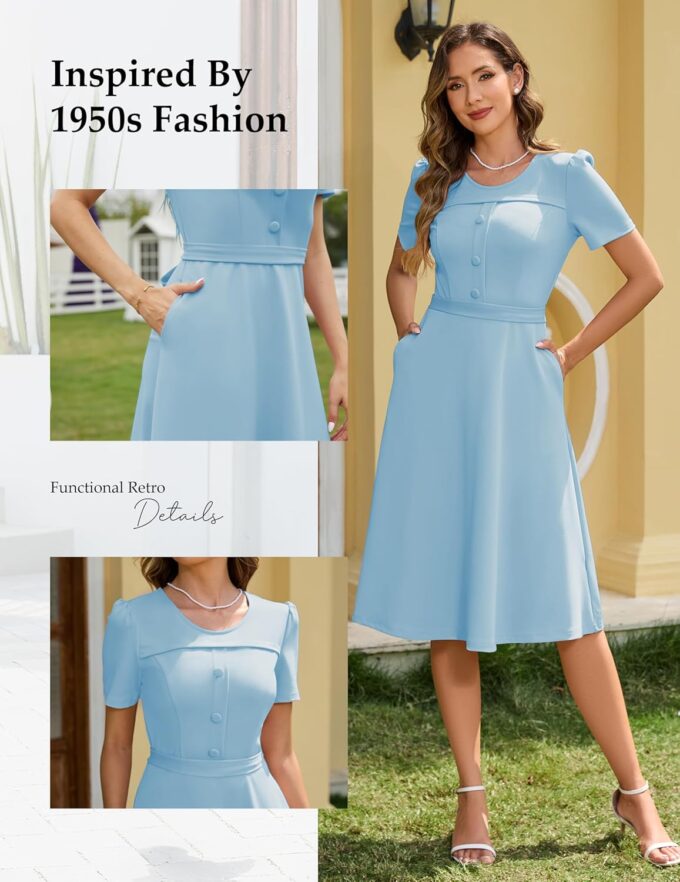 Wedtrend 1950's Vintage Dresses for Women Church Dress with Pockets Tea Party Dresses A Line Wedding Guest Dress – Bild 3