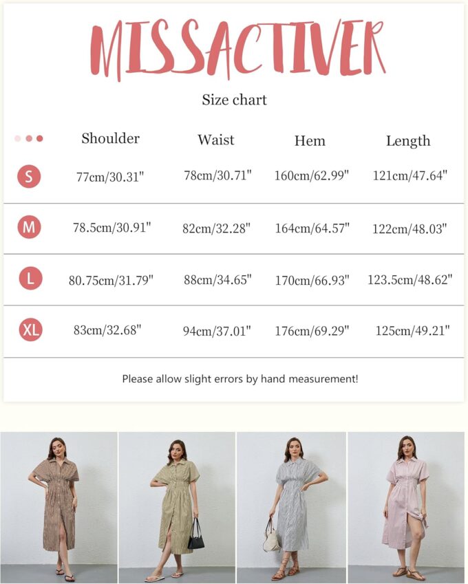 MISSACTIVER Button Front Pleated Shirt Dress for Women Summer Striped Short Sleeve Lapel V Neck Corset Maxi Dress – Bild 6