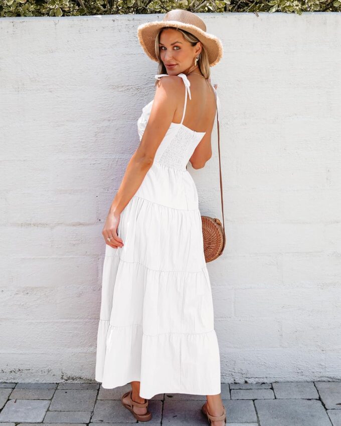 luvamia Long Flowy Dresses for Women Tiered Cut Out Midi Dress Self Tied Spaghetti Strap Summer Vacation Dinner Outfit – Bild 8