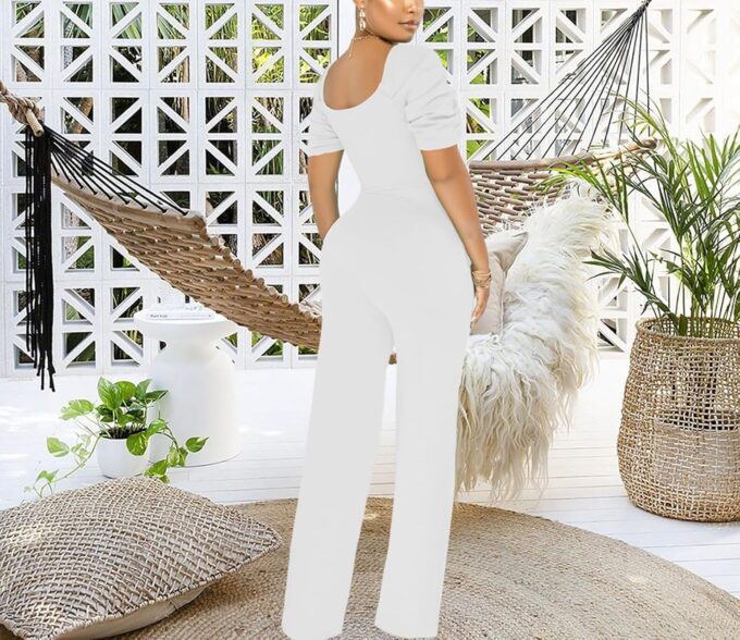 PaladMom Womens Elegant Plus Size Jumpsuits Sexy Back zipper Short Sleeve Mid Waist Wide Leg Straight Rompers – Bild 6