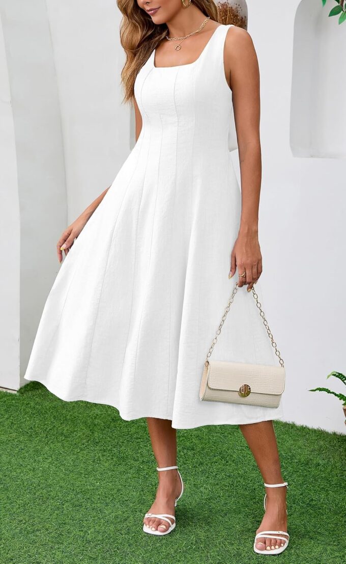 Women's Vintage Sleeveless Dress Square Neck Flowy A Line Dresses Skirt for Evening Cocktail Party and Holidays Casual Beach – Bild 5