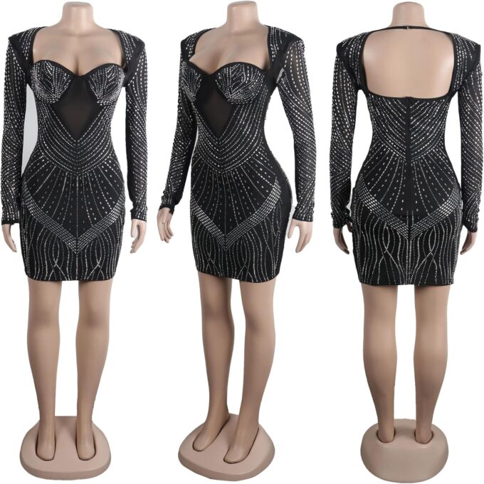 Nagfar Women Rhinestone Dresses Birthday Party Club Bling Birthday Outfits Sexy Dress for Women – Bild 4