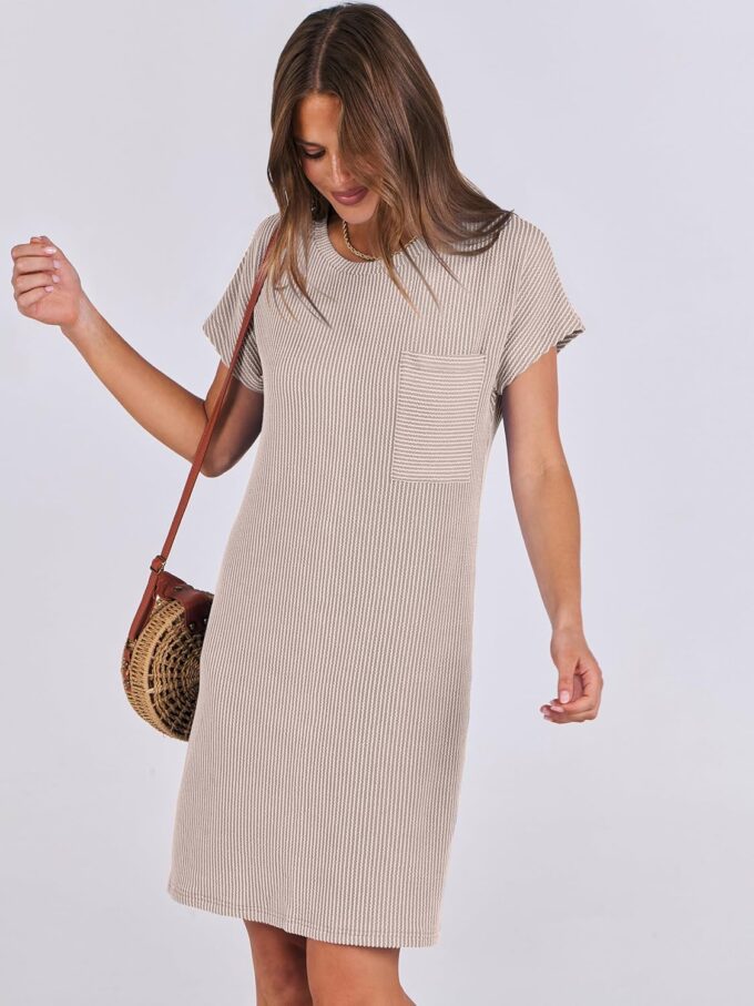 ANRABESS Womens Casual Summer Ribbed Knit Tunic Tshirt Mini Dresses 2025 Trendy Crewneck Short Sleeve Beach Loose Shift Dress – Bild 3