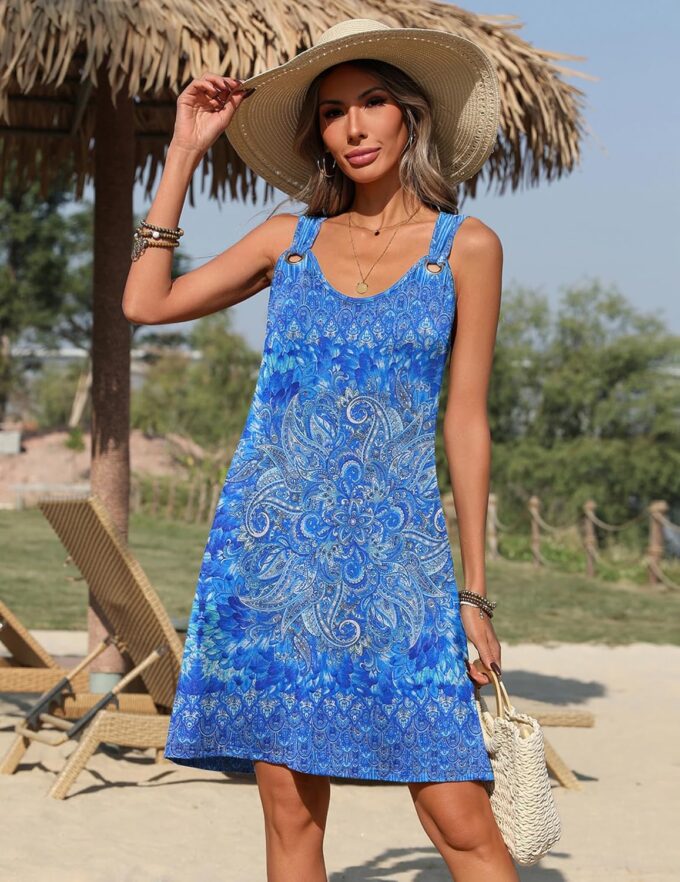 Zeagoo Summer Dresses for Women Boho Beach Dress Sleeveless Sundresses with Pockets Casual Loose Tank Tshirt Sun Dress – Bild 4