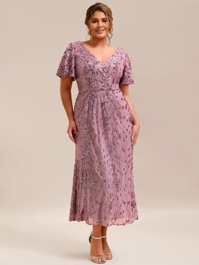 Ever-Pretty Plus Women's V Neck Short Sleeves Bodycon Sequin Maxi Plus Size Formal Dresses – Bild 4