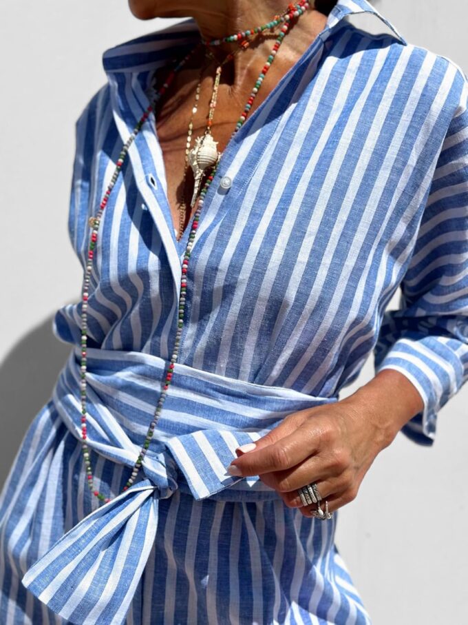 utcoco Womens 2025 Shirt Dress Casual Lapel 3/4 Sleeve Button Down Split Belted Vacation Maxi Dress – Bild 6