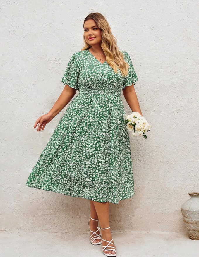 Hanna Nikole Women's Plus Size Summer Floral Dress Casual Short Sleeve Sundress Swing A Line Maxi Dresses with Pockets – Bild 4