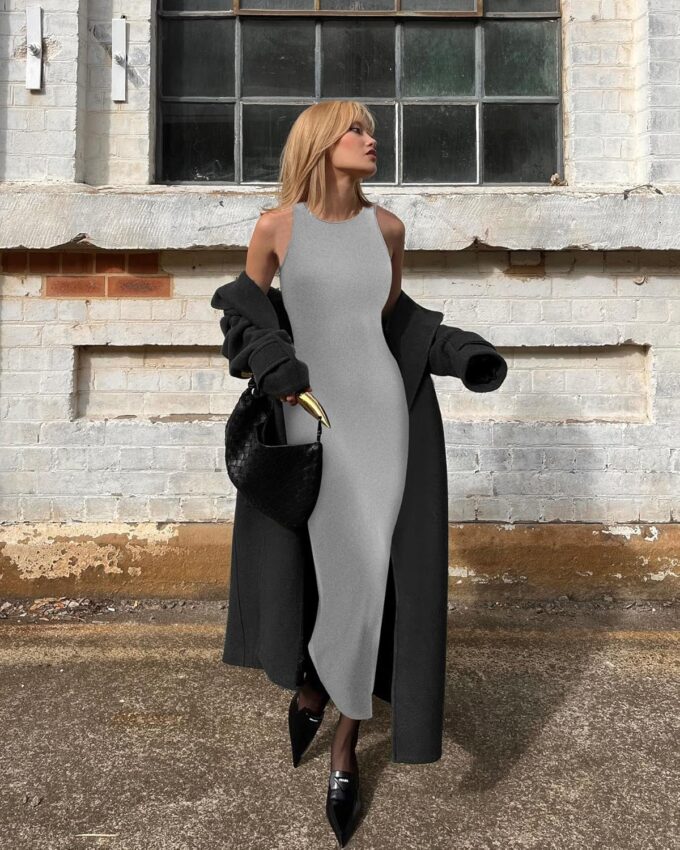 Relety Women's Bodycon Maxi Dresses Ribbed Lounge Tank Long Dresses Elegant Halter Neck Casual Sleeveless Summer Dresses – Bild 5
