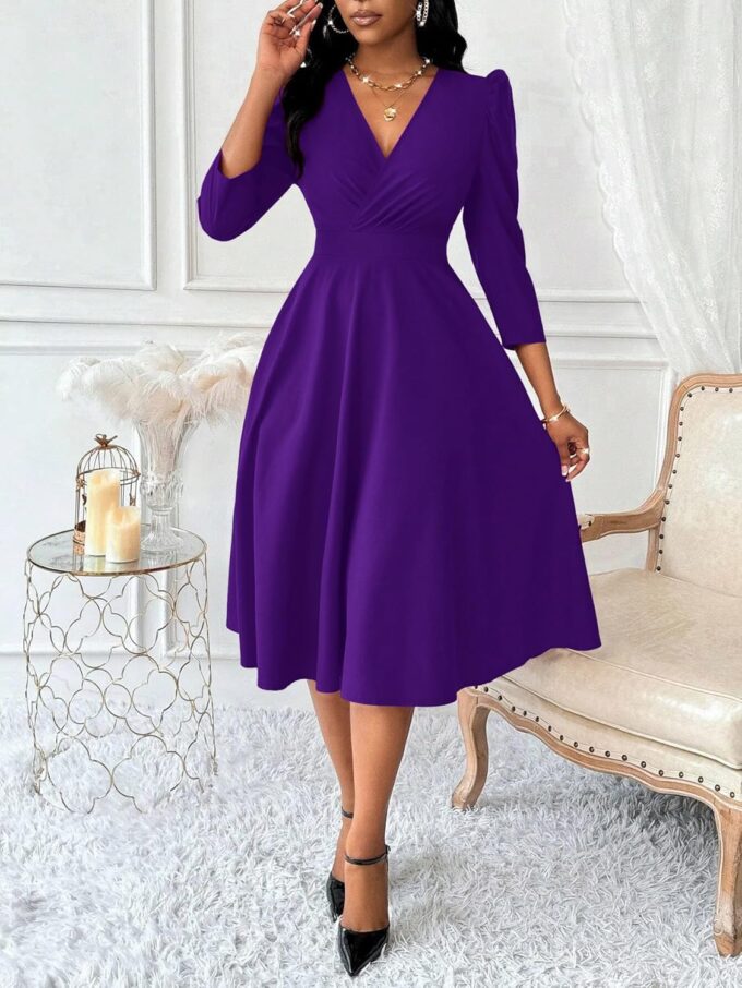 Nmoder Women Casual Midi Semi Formal Fit and Flare 3/4 Sleeve A-line Dress for Church Work Wedding Guest Cocktail Dresses – Bild 4