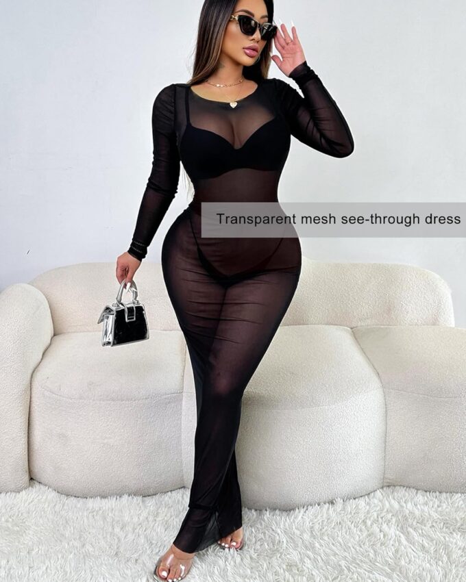 Transparent Dress Sheer Dresses for Women Sexy Sheer Mesh Dress Bodycon Dress Mesh Long Dress – Bild 5