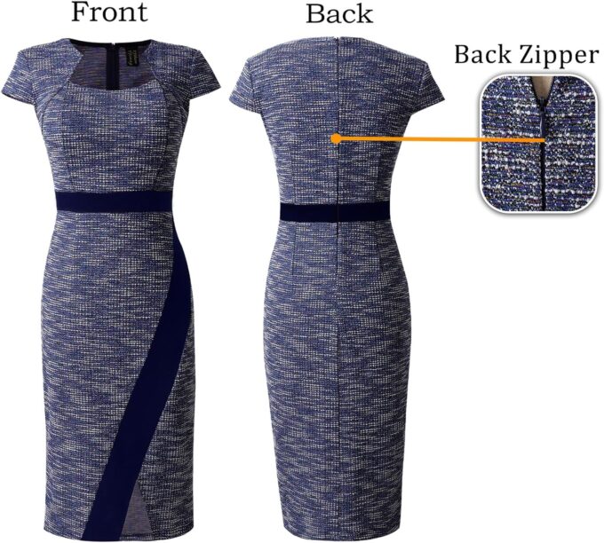 VFSHOW Damen Bleistiftkleid mit quadratischem Ausschnitt, Patchwork-Schlitz vorne 2023, Arbeit, Büro, figurbetont, Bleistiftkleid – Bild 6