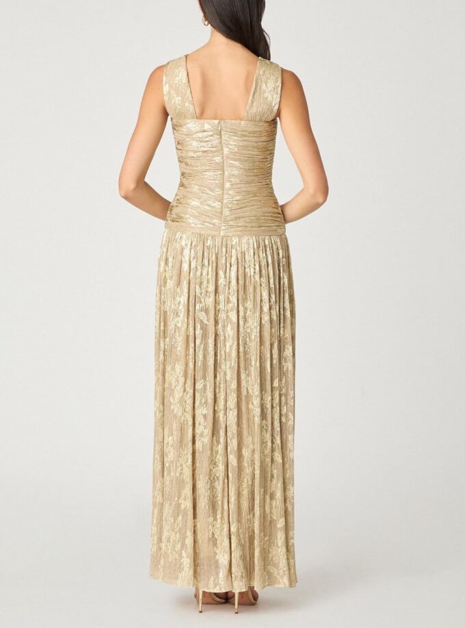 Shoshanna Women's Gold Foil Pleated Chiffon Lora Dress – Bild 2