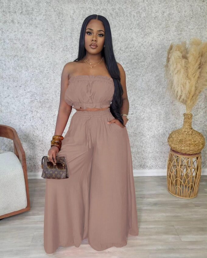 Two Piece Sets for Women Summer Outfits Crop Tops and Wide Leg Pants Sets Sexy Jumpsuits Vacation Outfits with Pockets – Bild 2