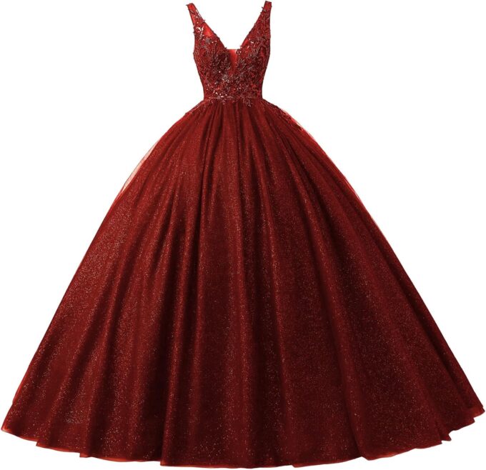 Engerla Women's Beading Sweetheart Ball Gown Tulle Layed Long Quinceanera Dress
