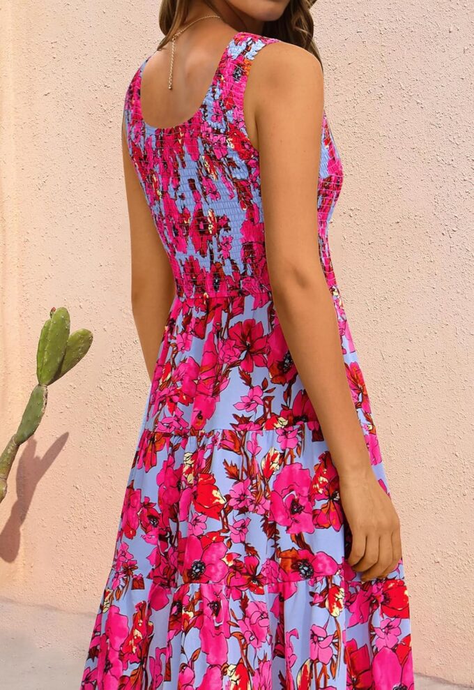PRETTYGARDEN Smocked Tank Floral Maxi Dresses for Women 2025 Wedding Guest Dress Sleeveless Flowy Long Sundress with Pockets – Bild 6
