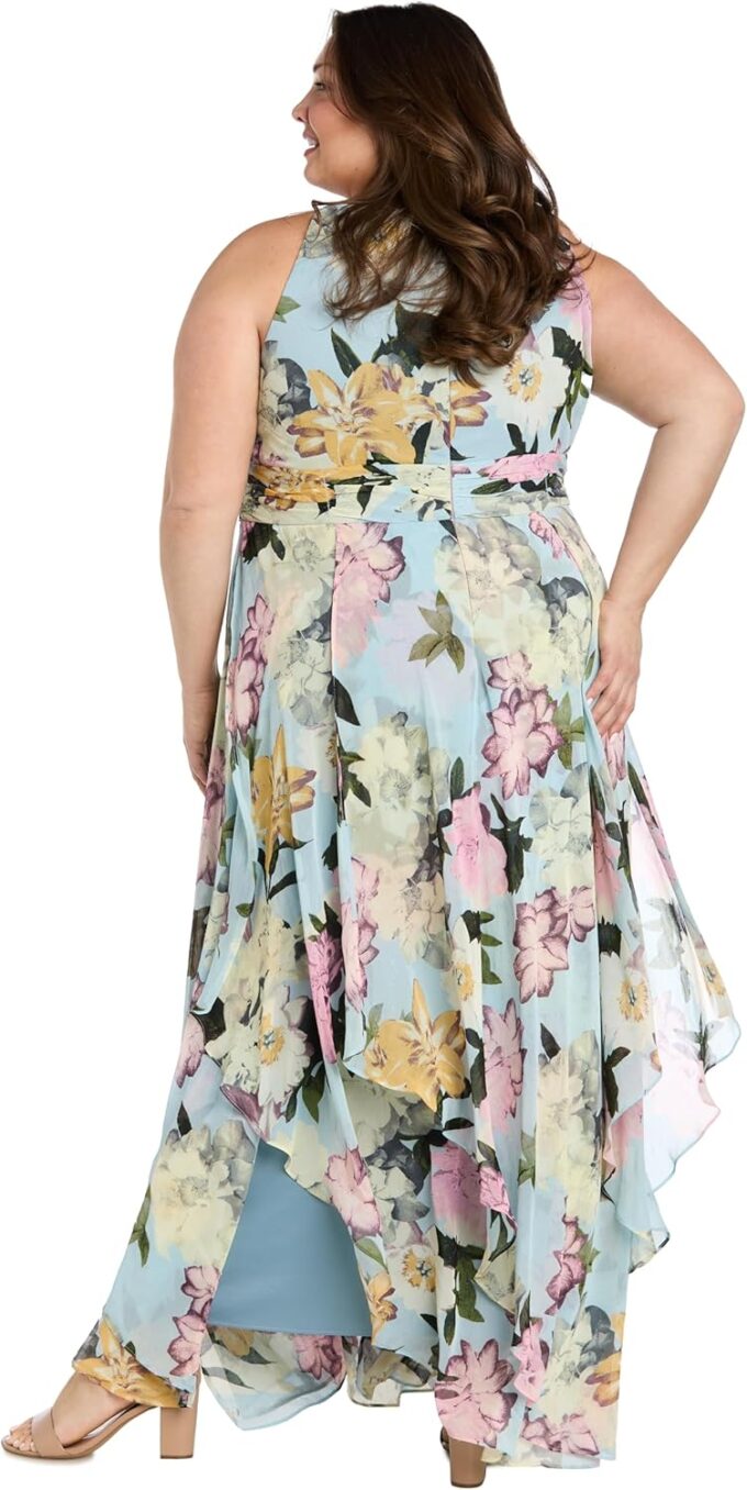 R&M Richards Women's Aqua Bloom Hankie-Hem Maxi Dress – Bild 6