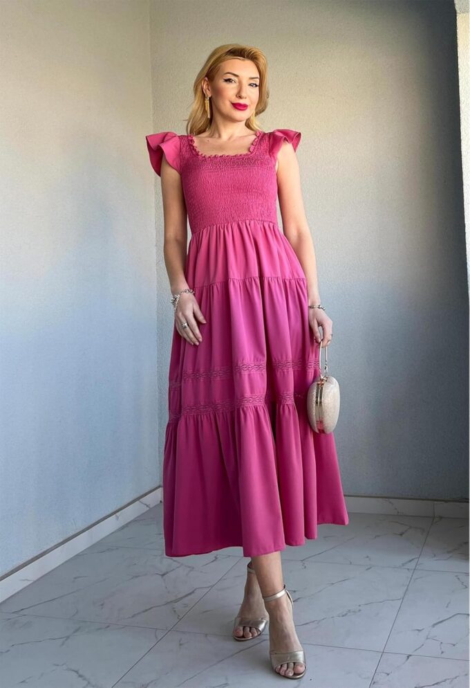 GRACE KARIN Womens Summer Dress Casual 2025 Flutter Sleeve Square Neck Smocked Boho Beach Dresses Tiered Midi Long Sundress – Bild 4