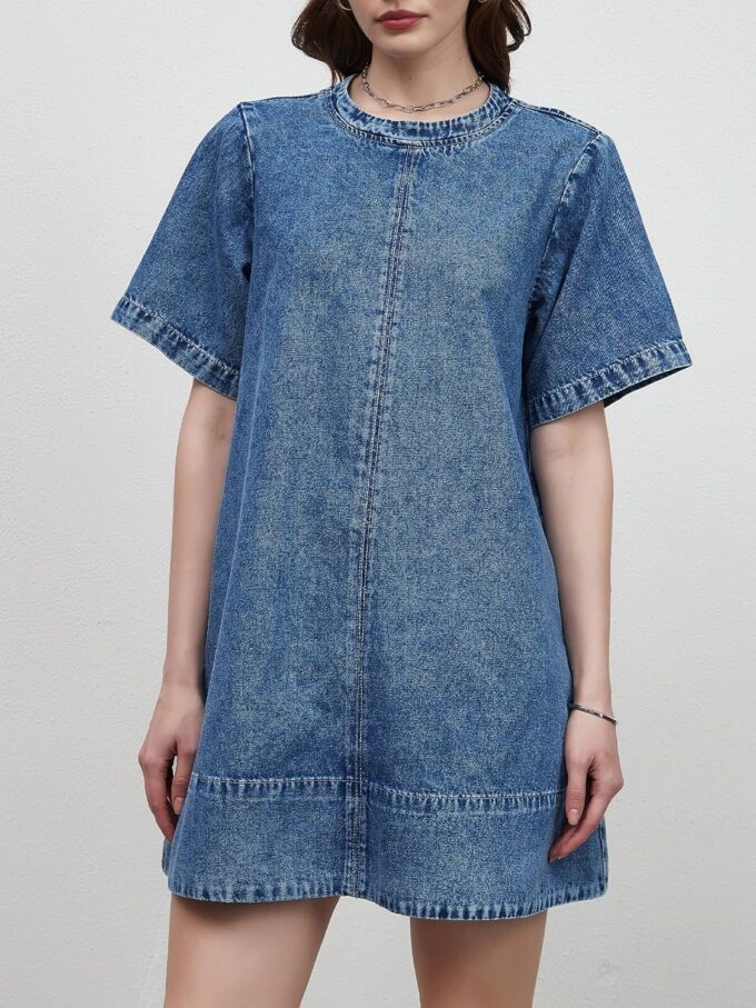 LifeShe Denim Dress for Women Summer Casual Short Sleeve Chambray Mini Jean Dresses with Pockets – Bild 6