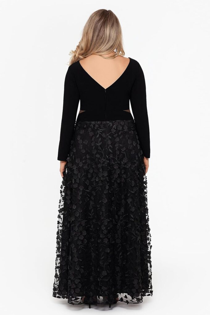Xscape Women's Plus Size Long Sleeve V-Neck Floral Skirted Dress – Bild 2