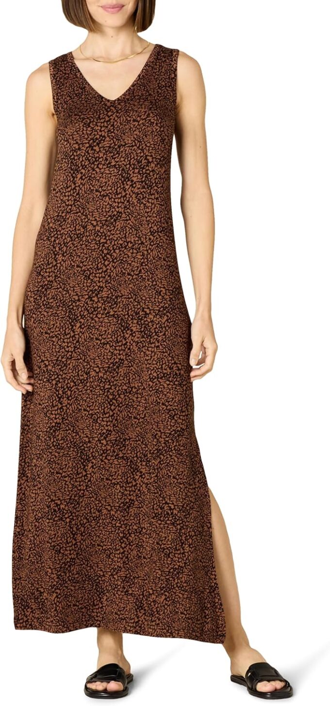 Amazon Essentials Women's Side-Slit Jersey V-Neck Maxi Length Dress