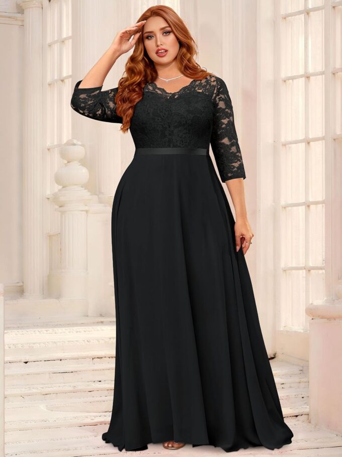 Miusol Women's Formal Floral Lace V Neck Plus Size Bridesmaid Party Maxi Dress – Bild 3