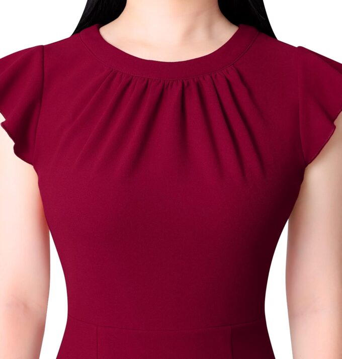 VFSHOW Womens Ruffle Sleeve Pleated Crew Neck Cocktail Party High Low Mermaid Midi Dress – Bild 3