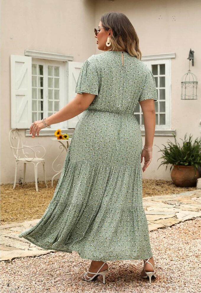 Nemidor Plus Size Maxi Dresses for Curvy Women Summer Casual Boho Ditsy Floral Print Layered Flared Long Dress with Pocket – Bild 5