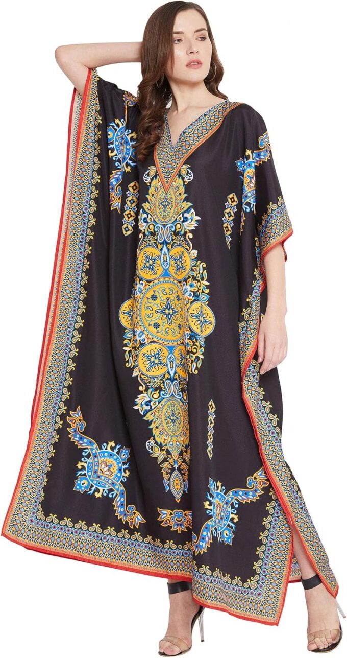 Oussum Women Long Maxi Plus Size Polyester Kaftan Caftan Gown Beach Party Casual Dress – Bild 2