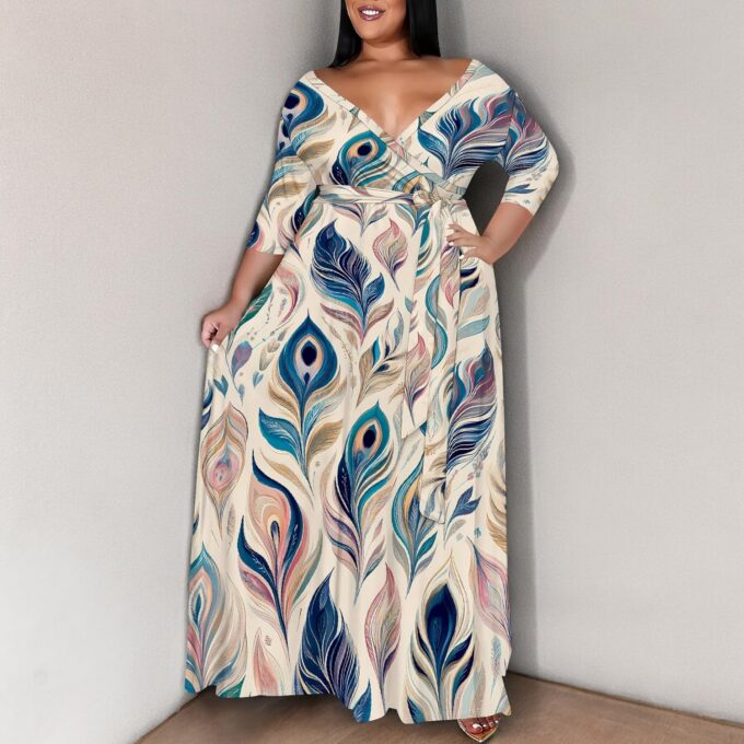 Women's Plus Size Maxi Dresses Casual Loose Short Sleeve Long Maxi Dress with Belt Wedding – Bild 5