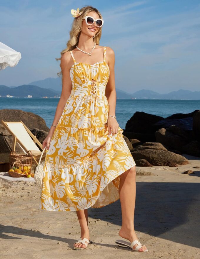 GRACE KARIN Women's Summer Floral Dress 2025 Spaghetti Strap Smocked Tiered Casual Boho Maxi Long Sundress with Pockets – Bild 2