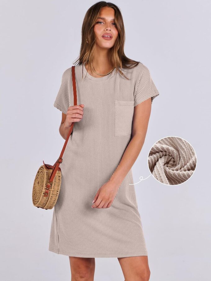 ANRABESS Womens Casual Summer Ribbed Knit Tunic Tshirt Mini Dresses 2025 Trendy Crewneck Short Sleeve Beach Loose Shift Dress – Bild 2