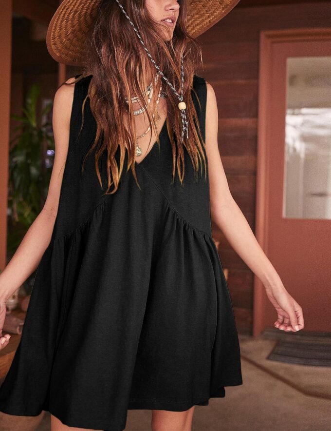 Sleeveless Mini Dress for Women 2025 Summer Casual V Neck Sundress Loose Babydoll Dress with Pockets – Bild 3