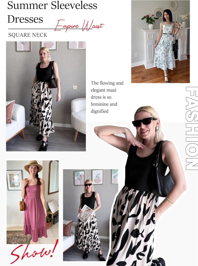 AUSELILY Womens Summer Dresses 2025 Sleeveless Maxi Dress Square Neck Casual Tiered Long Dress with Pockets – Bild 6