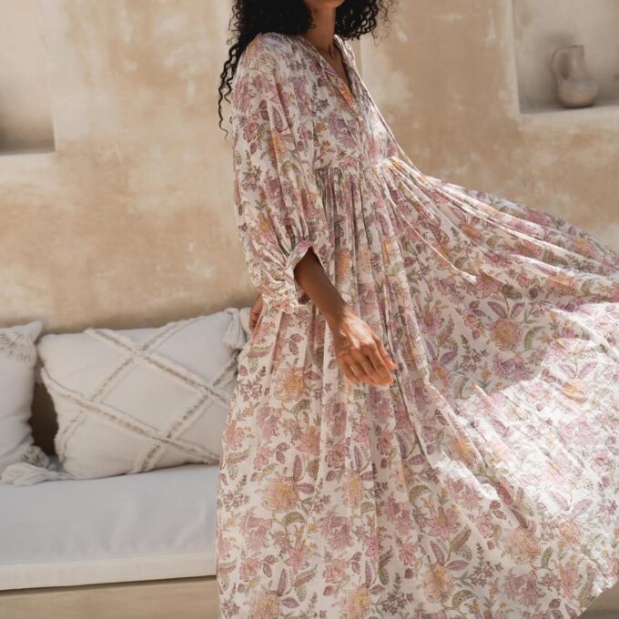 Women Floral Maxi Dress,y2k Boho Printed 3/4 Lantern Sleeve V Neck Dress Beach Loose Swing Sundress Clubwear – Bild 4
