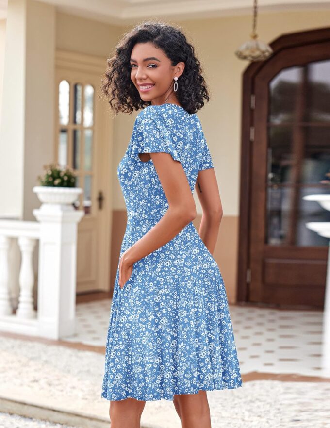 Zeagoo Womens Summer Dress Casual Swing Floral Ruffle Short Sleeve Sundresses Beach Mini A-line Shift Dress 2025 with Pockets – Bild 6