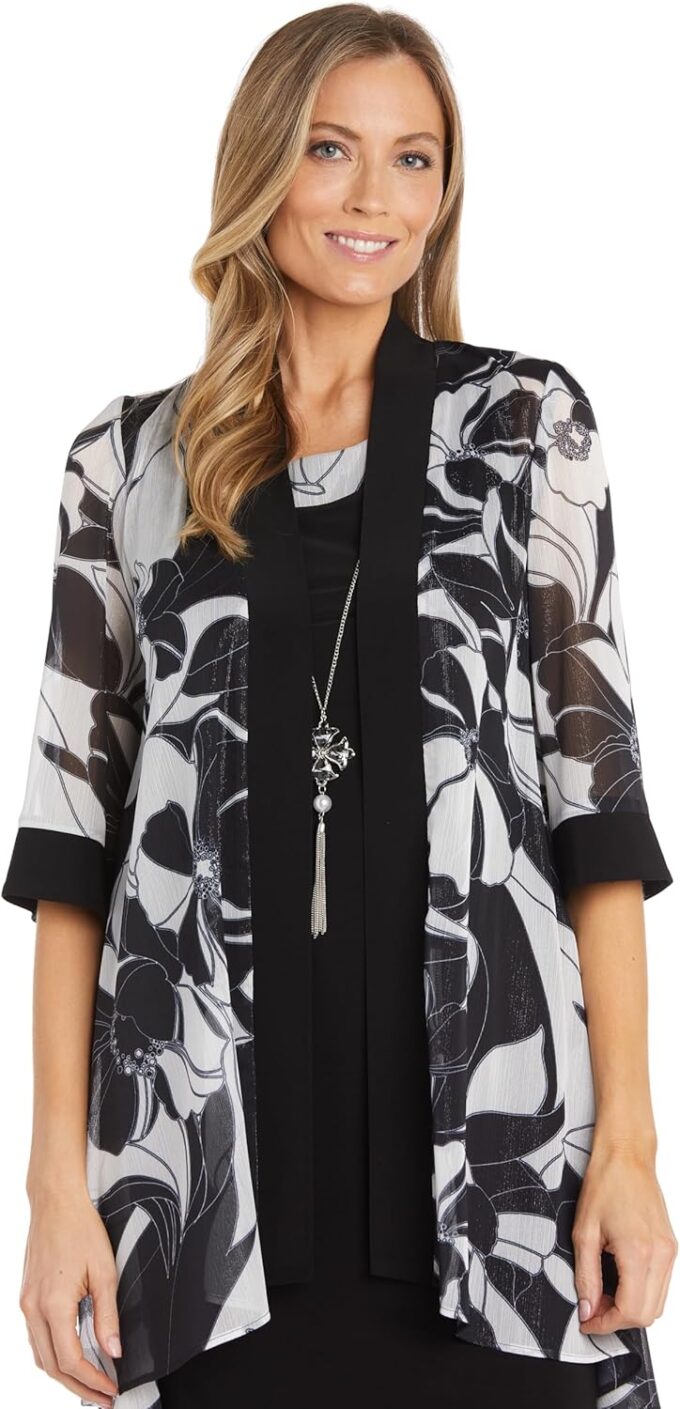 R&M Richards Damen Two Piece Puff Print Jacket Dress Freizeitkleidung – Bild 2