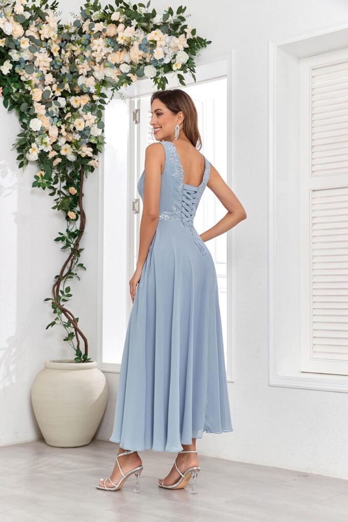 Women's 2 Piece Chiffon Mother of The Bride Dresses with Jackets for Wddding Ankle Length Lace Formal Dress – Bild 4