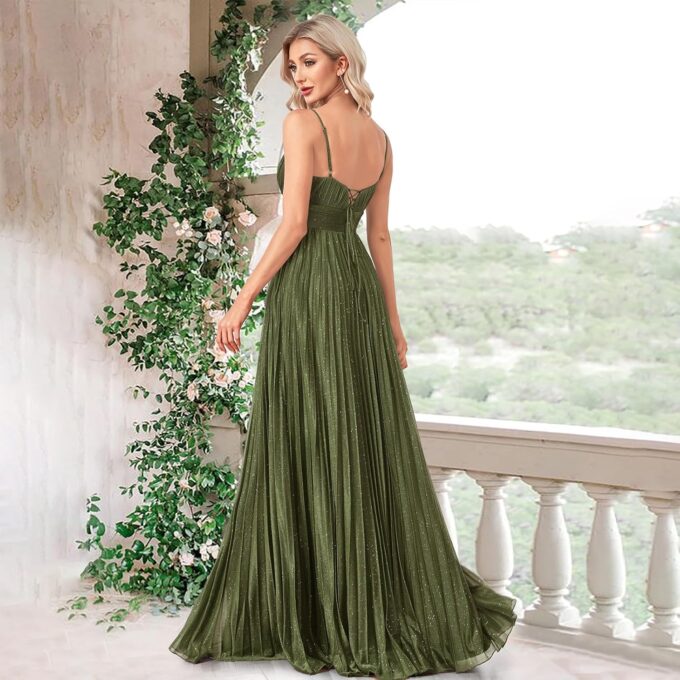Sexy Backless Maxi Formal Dress for Women with Sequin, Sleeveless Pleated Evening Gowns for Wedding and Cocktail – Bild 4