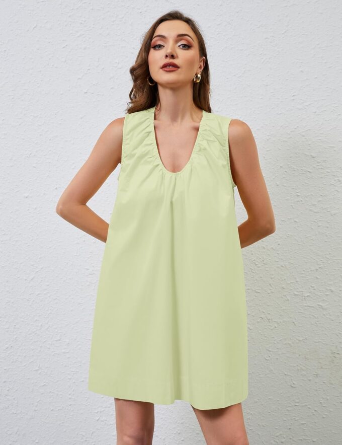 OLAPTA Women Summer Sleeveless Babydoll Mini Tank Dresses Loose Fit Scoop Neck Ruched Short Dress with Pockets Party Clubwear – Bild 5