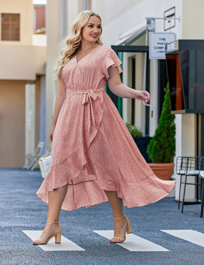 IN'VOLAND Plus Size Womens Floral Summer Dress Casual Wrap V Neck Short Sleeve Belted Beach Bohemian Maxi Dress – Bild 5