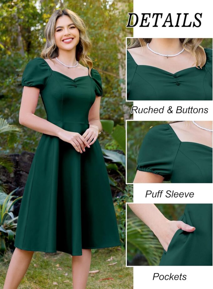 Wedtrend Women's 1940s Dress with Sleeve Midi Vintage Dress Swing Cocktail Dress Retro Cottagecore Dress – Bild 3