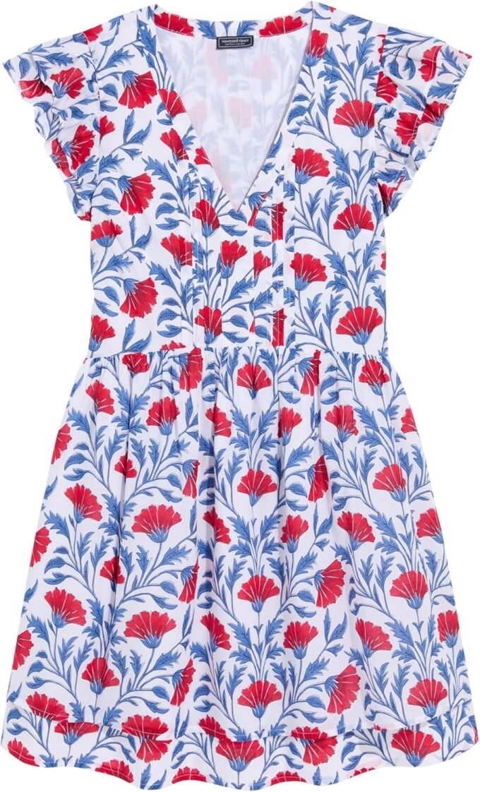 vineyard vines Women's Nora Voile Pintuck Flutter Sleeve Dress